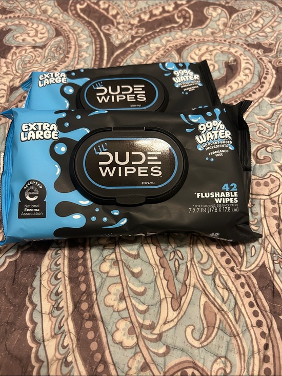 Dude Other - Lil' Dude Wipes Extra Large Flushable Baby Wipes - Black & Blue two packs of 42